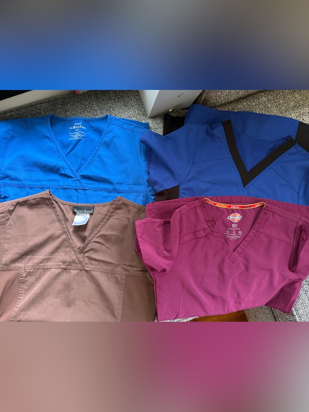 Women’s V-Neck Scrub Top - Blue, Royal Blue, Brown, Berry - Multi-Pack